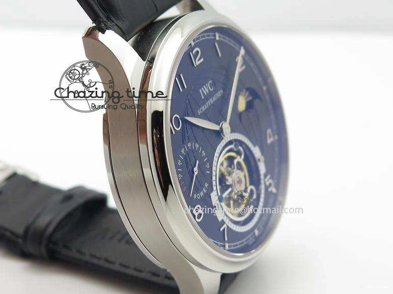 MIROTIME 0331 Portuguese Tourbillon Power Reserve Moonphase SS Black Dial On Black Leather Strap TechFriendly 7321